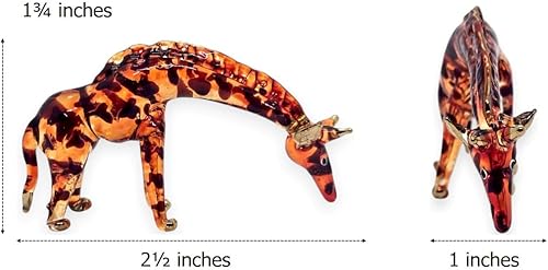 Miniatura 38 de WitnyStore Pequeña figura de jirafa marrón de 3 pulgadas con aspecto de pie – Miniatura soplada a mano pintada jirafas de vidrio pintado a mano