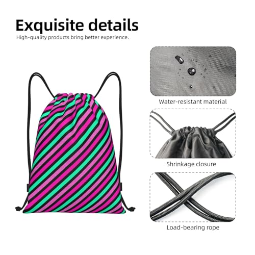 Drawstring Backpack - Neon Diagonal Stripe Print Sports Gym Sackpack String Bag For Women Men, Lightweight Draw String Back Bag For Workout Travel3