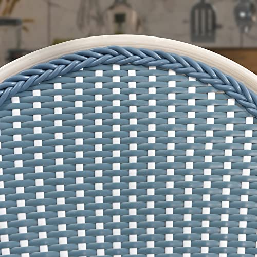 Purple Leaf French Counter Height Bar Stools Set Of 2 25" White Print Finish Patio Bar Chairs With Back Rattan Bar Chairs French Bistro Set For Kitchen Outdoor Counter Stool Light Blue #TOP5