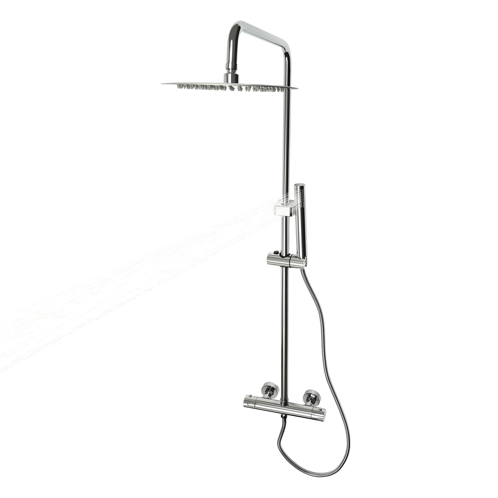 de ducha con termostato, grifo de ducha plateado, juego completo, barra de ducha de acero inoxidable, ducha de selva, completo para juego de ducha, altura ajustable