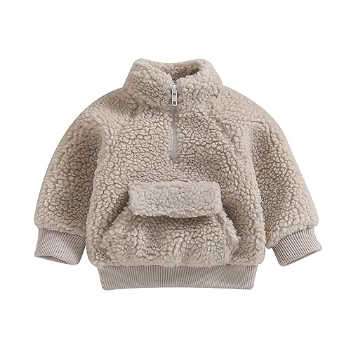 Image of LXXIASHI Infant Baby Boys Girls Fleece Jacket Faux Fur Coat Warm Sherpa Lined Jacket Outerwear Newborn Fall Winter Clothes (Gray, 3-6 Months)