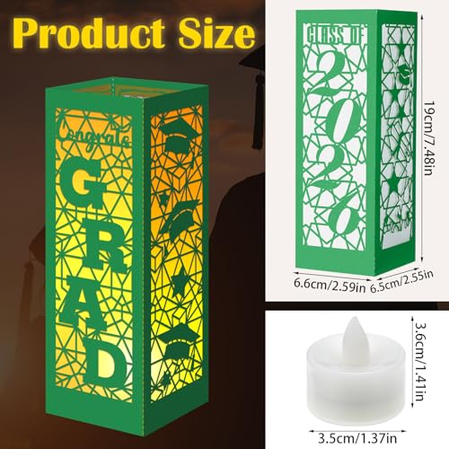 Image of Rossesay 6 Pcs Graduation Table Centerpieces Boxes Class of 2026 Graduation Lanterns for Centerpieces with LED Candles Congrats Grad School College Photo Props for Party Table Decoration (Green)