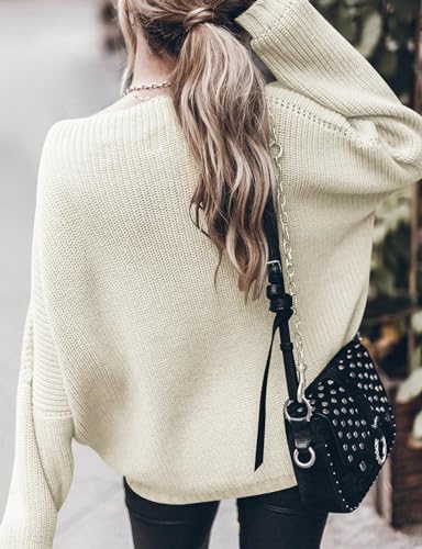Image of Ugerlov Women's Oversized Sweaters Batwing Sleeve Mock Neck Jumper Tops Chunky Knit Pullover Sweater