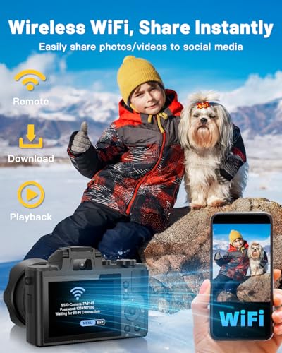 Image of 8K Digital Cameras for Photography, 88MP WiFi Vlogging Camera for YouTube Autofocus with 3.2 inch Touch Screen,Dual Camera,Flash,16X Digital Zoom Travel Cameras Anti Shake with 64GB Card,2 Batteries