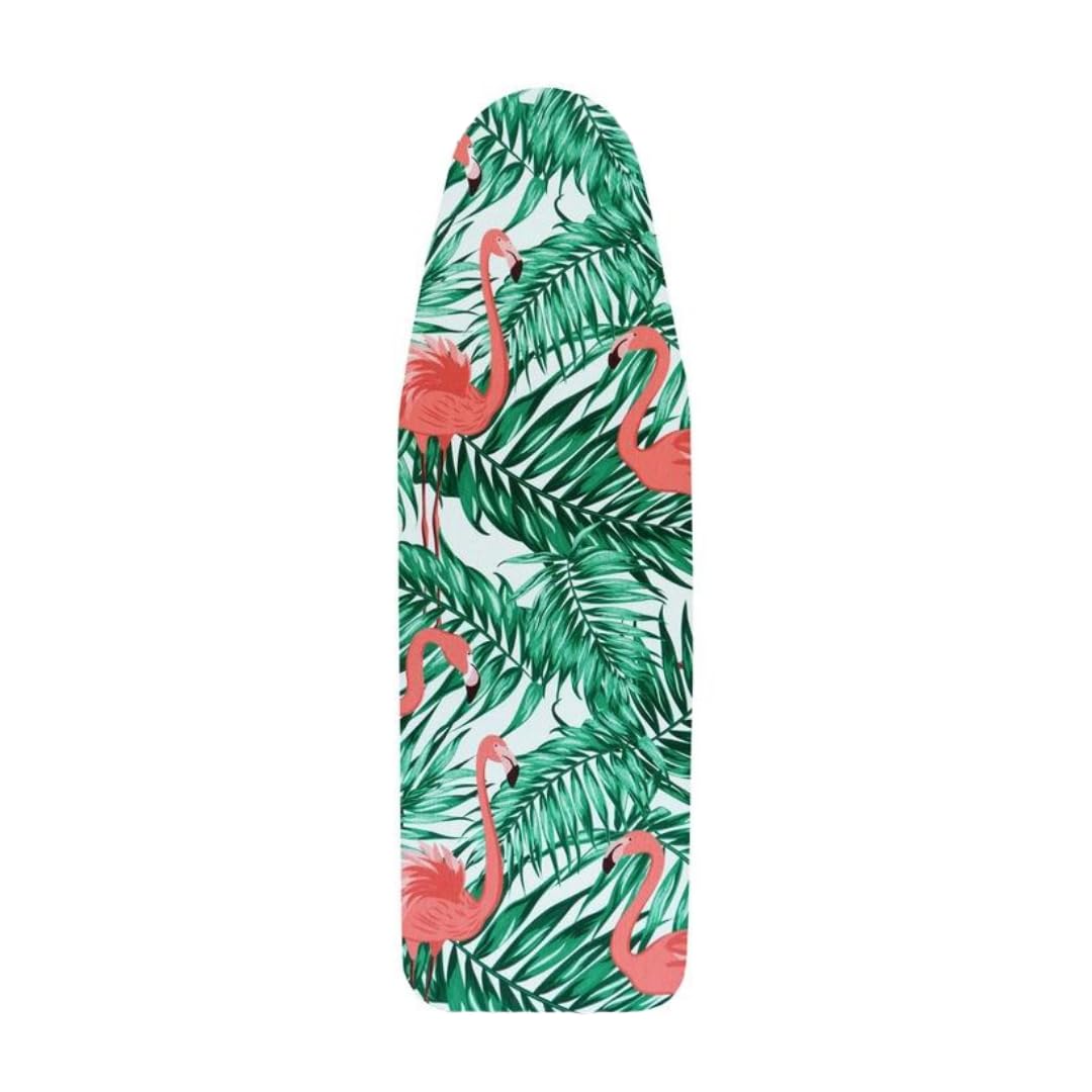 DURA HOME Premium Ironing Board Cover โ 2 sizes, 100% Cotton + 3 mm Foam Pad โ Heat-Reflective, with Adjustable Drawstring Fastener (Flamingo, M (132x48cm))