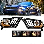 ROXX Headlight Assembly Fit For 2010-2012 S197 Ford Mustang LED Headlights S550 Style DRL Sequential Signal (Black housing/ Clear lens)