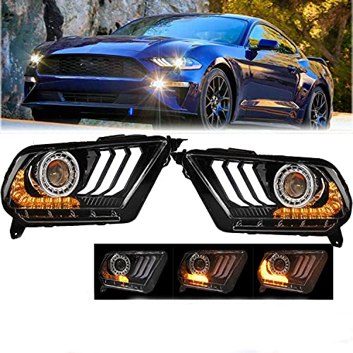 ROXX Headlight Assembly Fit For 2010-2012 S197 Ford Mustang LED Headlights S550 Style DRL Sequential Signal (Black housing/ Clear lens)