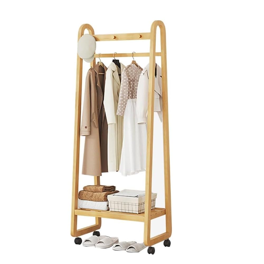 OLSKFUH Pull-Out Trouser Rack Removable Pull-Out Rack Wardrobe Storage Expandable Space Saving Drawer-Style Hanger Rod Rolling Trolley,Bamboo Freestanding Clothes Rack With 5 She,A-60x39x165cm