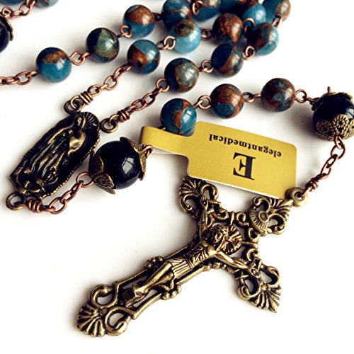 elegantmedical Football STONE bead Black Obsidian Our Lady Of Guadalupe Medal Rosary Jesus Christ Cross CRUCIFIX CATHOLIC NECKLACE4