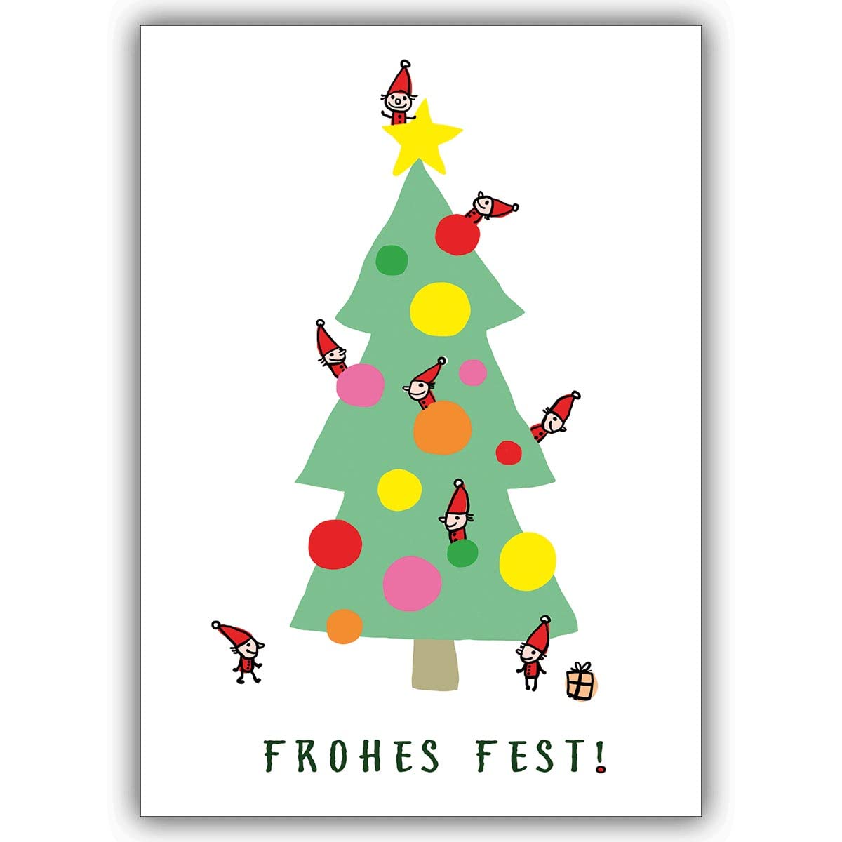 20 Stück Set Niedliche Weihnachtskarten mit Umschlägen mit Wichtel Weihnachtsbaum, innen blanko/weiß, geschäftlich & privat als Weihnachts Glückwunsch zu Neujahr, hochwertige Qualität: Frohes Fest