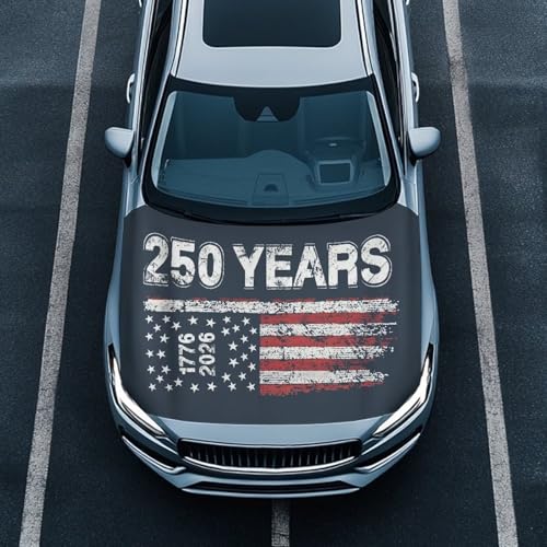 Image of Us 250 Years Car Hood Cover Elastic Washable Hood Covers for Cars Auto Hoods Protector Automotive Decor Half Car Cover for Cars Hoods Banner Replacement