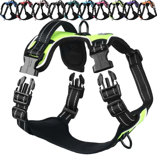 VIVAGLORY Easewalk Hundegeschirr, Anti Zug Hundegeschirr für Training & Spazieren, Anti Zieh Geschirr Welpengeschirr Mit Griff, Ausbruchsicher & Non-Stop für Welpe Hunde, M, Leuchtendgelb - Plain