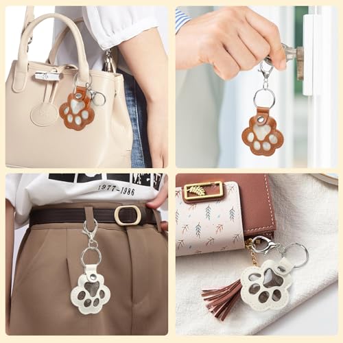 Kiiwah 2 Stück Tierhaar Erinnerung SchlüsselanhäNger für Hund Katze, Andenken an Verstorbenen Hund Katze Pfotenförmig Anhänger, Geschenk für Hundebesitzer Katzenliebhaber (Braun + Weiß)