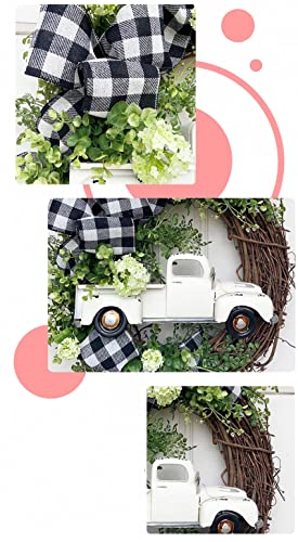 Guirlanda de decoração de Feliz Natal de 35,5 cm, rattan rústico, preto e branco, buffalo, xadrez, c