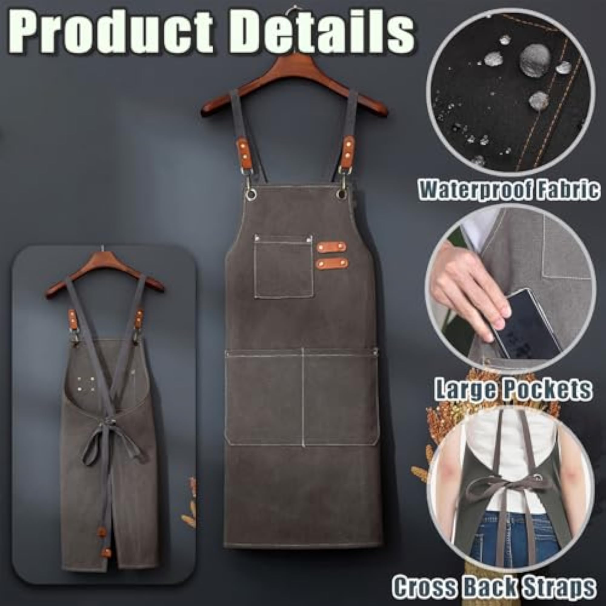 Water Repellent Cotton Canvas Chef Apron with Pockets