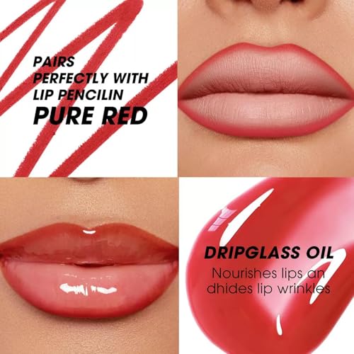 Image of Red Lip Liner Lip Gloss Set, Pluming Lip Kit with Lip Oil Lip Liner Pencil, Waterproof Long Lasting Lipgloss Lip Pencil, Highly Pigmented Smudge proof lip liner Stain Lipliner (10# Red)