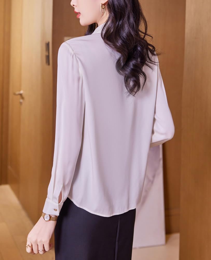 DISSA Chemise Soie Plissée Patte Cachée Manches Longues