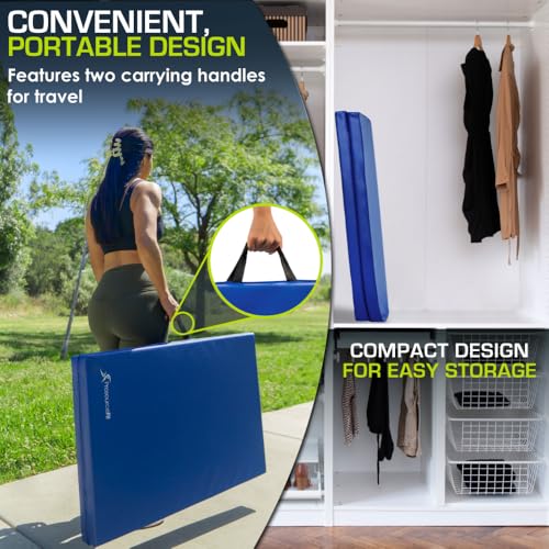Image of ProsourceFit Bi-Fold Folding Thick Exercise Mat 6'x2' with Carrying Handles for MMA, Gymnastics Core Workouts