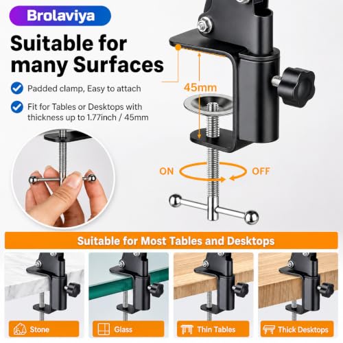 Image of BROLAVIYA Desk Base Clamp Mount for Microphone Boom Scissor Arm, Table C Clip for Articulating arm Stand, or Mic Stand Fits Up to 1.77 inch 4.5cm Thickness.