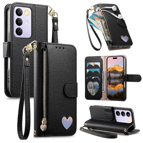 Étui Oppo Reno 12FS 5G noir housse portefeuille zippée en cuir élégant pour smartphone