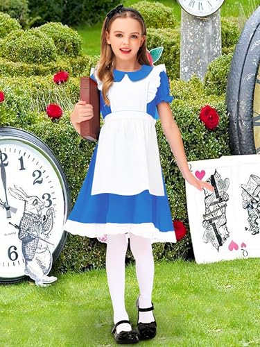 Deerose Kids Blue White Dresses with White Apron Halloween Princess Dress 3-14 Years4