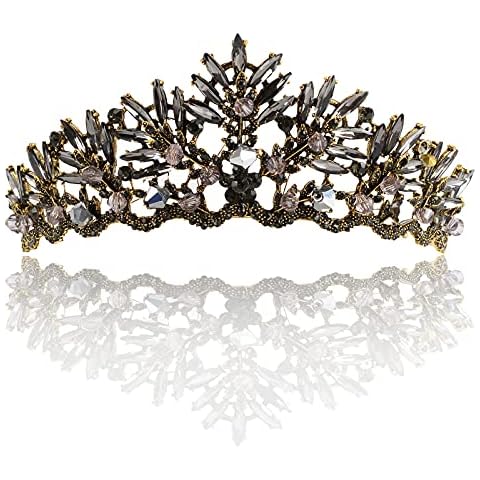 Vintage Baroque Crown Bridal Wedding Crown Crystal Tiara and Crowns Princess Wedding Crown Rhinestone Birthday Tiaras Pageant Headband Bride Hair Accessories for Women and Girls (Black) Cover