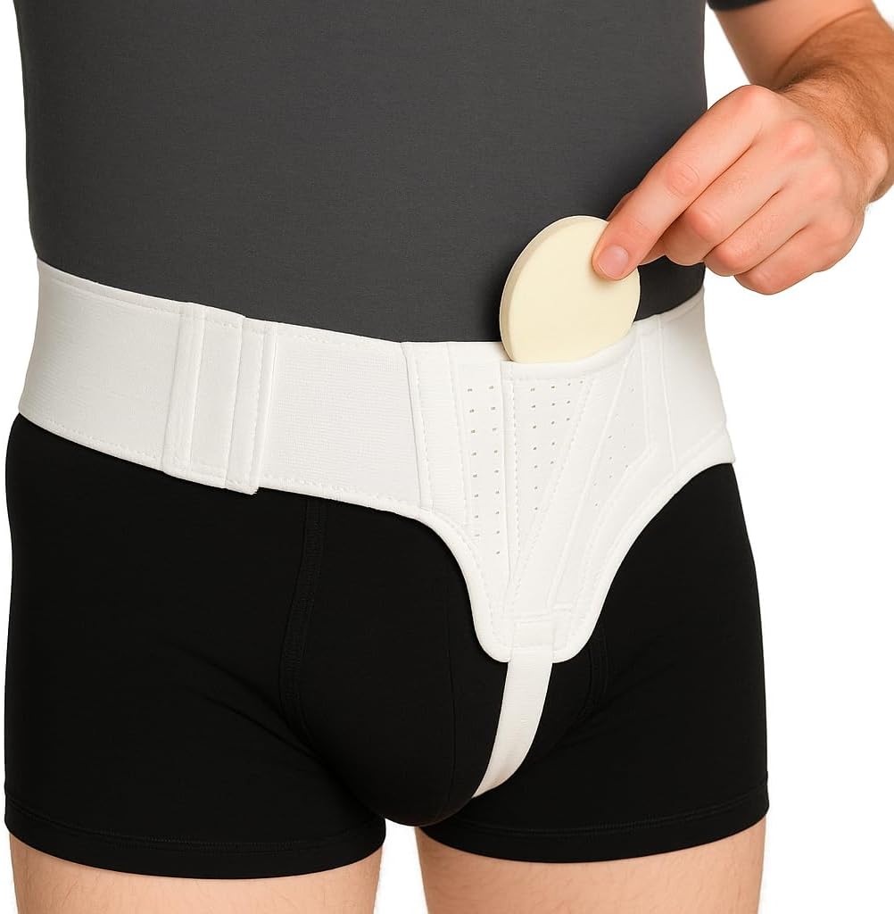 Left Side Inguinal Hernia Truss – Post-Surgery Support White Belt with Adjustable Strap & Compression Pad – Targeted Groin Relief for Men and Women (Large)