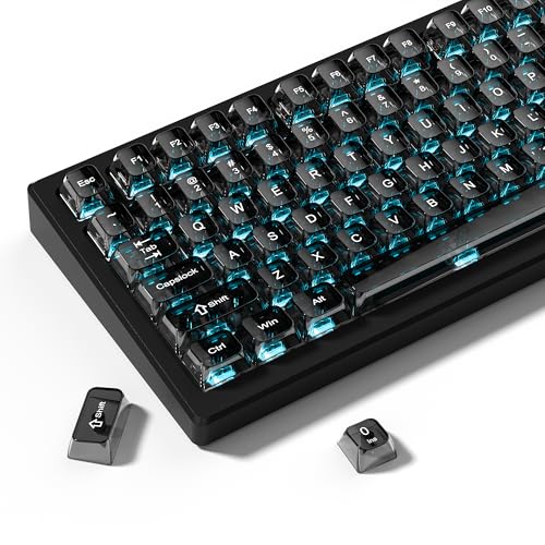 パープルクリアキーキャップ、透明キーキャップセット、MDAプロファイル、MXスイッチ対応メカニカルキーボード用、115キー、光を通すクリスタルキーキャップ、セラミックスタイル (グレー)