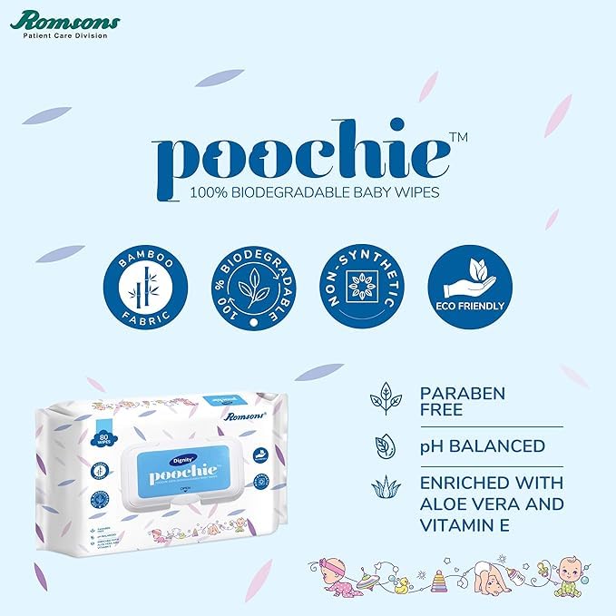 Dignity Poochie 100% Biodegradable Baby Wipes Enriched with Aloe Vera and Vitamin E, 150 x 200 mm (Pack of 2) 160 Wipes - Image 7 thumbnail
