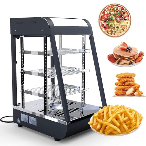 Whalefall 3-Tier Food Warmers Countertop, 15" Commercial Warm for Food Pizza Warmer w/ 3D Heating with Stainless Frame Sliding Glass Doors Pastry Display Case for Buffet Restaurant