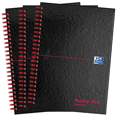 Oxford Black n' Red A5 Notebook Hardcover, Recycled, Glossy, Wirebound, Lined (Pack of 3) Cover
