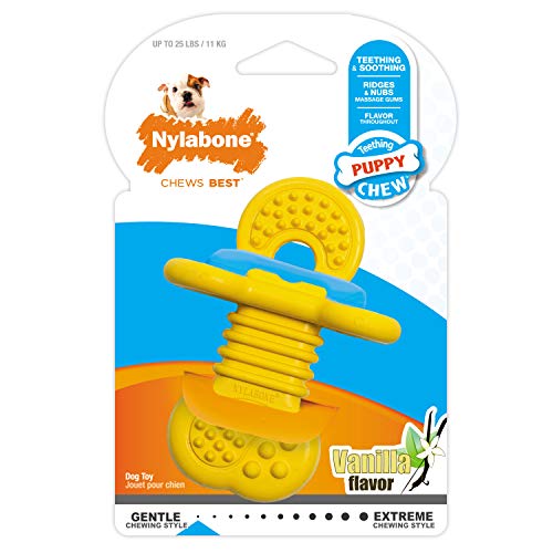 Image of Nylabone Puppy Chew Rubber Textured Teether Dog Chew Toy, Vanilla Flavor