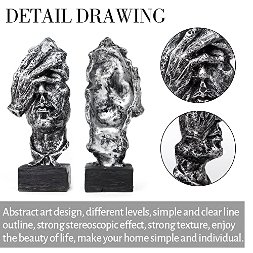 Fumisee 3 Pcs Thinker Statue, Silence Is Gold Abstract Art Figurine, No Hear No See No Speak Modern Home Resin Sculptures Decorative Objects Desktop Decor(Silver) #TOP5