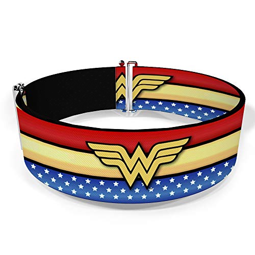 Buckle-Down DC Comics Belt, Cinch Belt Wonder Woman Logo Stripe Stars Red Gold Blue White, 3.0 Inch Wide, Adjustable2