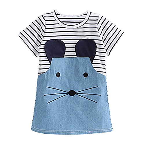 Baby Girl Kleid Langarm Streifen Einteilige Cartoon Maus Gedruckte...