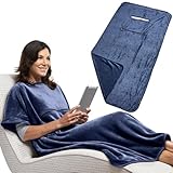 Travelrest 4-in-1 Premier Plus Travel Blanket with Pocket - Covers Shoulders - Plush, Soft and Luxurious - Built-In Stuff Sack (Navy)