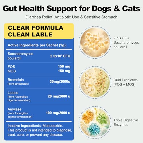 Probiotics for Dogs & Cats, Cat & Dog Probiotics for Digestive Health with Prebiotic & Enzymes and S. Boulardii, Probiotic Powder Support for Occasional Diarrhea, Gut Health & Immunity, 7 Packs — view 3