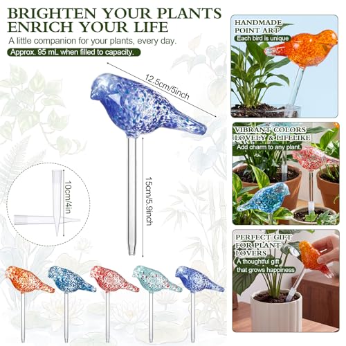 Duraaamo Self Watering Plant Globes Set of 5 - Bird Shaped Multicolor Hand Blown Glass Watering Bulbs, Automatic Plant Accessories Devices for Indoor & Outdoor Plants, Decorative Garden Stakes by Duraaamo - Used condition - Image 2