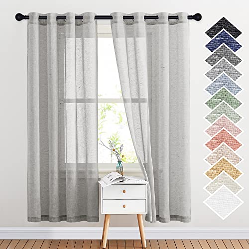NICETOWN Linen Textured Semi Sheer Curtains 72 inches Length, Eyelet Top Bedroom Window Privacy Translucent Light Filtering Flax Sheer Drapes for Gues