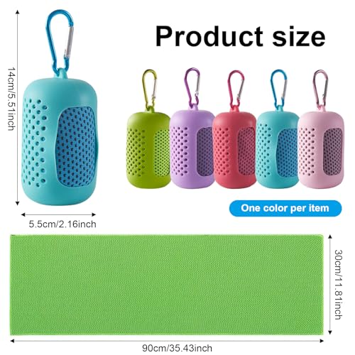 5 Stück Sporthandtuch – Mikrofaser Kühlendes Handtuch, Fitness Sport Kühltuch mit Tragbaren Silikonhüllen, Eisseidenstoff Cooling Towel, Kühltücher für Yoga, Strand, Golf, Camping