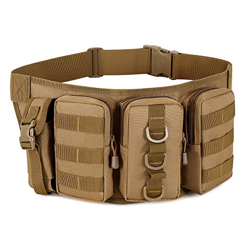 HUNTVP Bolsa de Riñonera Mochila de Bandolera 3 Vías de Llevar Estilo Militar Táctical Bolsa de Múltiple Función Impermeable para Aire Libre Correr Senderismo Ciclismo Camping (Tipo 2- Marrón)