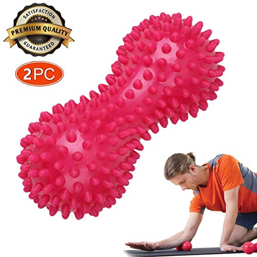 GRESATEK Peanut Spiky Massage Ball Foot Roller for Feet and Hands Best for Plantar Fasciitis Treatment Gentle and Comfortable Massage replicate Human Massage Therapist Finger Tips 2 Pack (Hot Pink)