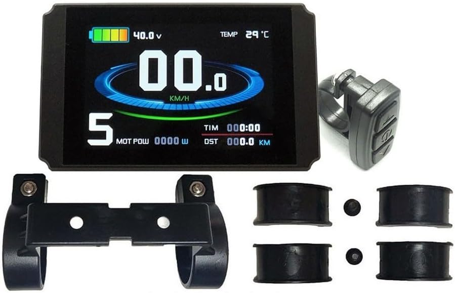 Electric for Bike Display Panel KT-LCD8H Color Screen Waterproof Meter for KT Controllers 24V/36V/48V with Remote Control, Bracket, Black