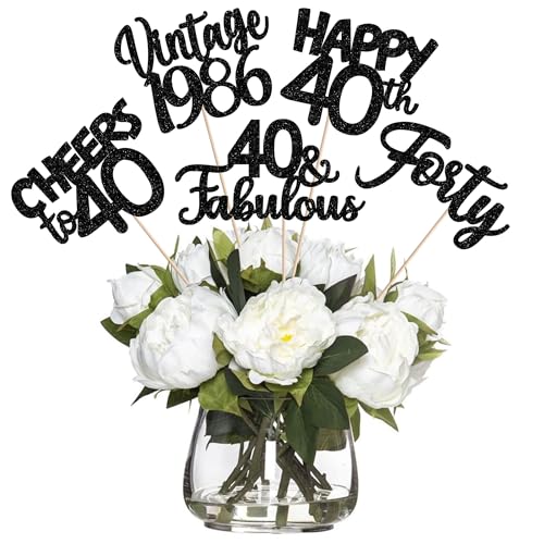 Image of 15 PCS Black 40th Birthday Centerpiece Sticks Forty Happy 40th Vintage 1986 Table Flower Centerpieces Sticks Cheers to 40 Fabulous Floral Decorations for 40th Birthday Party Centerpieces Supplies