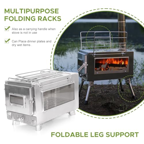 Camping Tent Stove Portable Wood Burning Stove with 5 Pipes for Camping Hiking Travel - Image 4