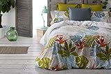 Larga duración Burrito Blanco Juego de Funda Nórdica 355 con Estampado Tropical de Hojas para Cama de Matrimonio de 150x190 cm hasta 150x200 cm, Verde