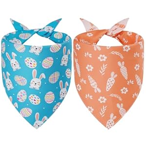 Easter Dog Bandanas Large 2PCS, 4 Pattern Colorful Scarf for Boy and Girl, Triangle Reversible Bibs Breed for Puppy Cats Pets