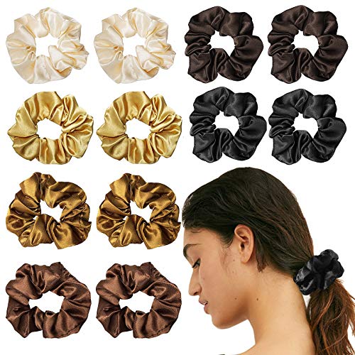 Ondder 12 Pack Satin Scrunchies Hair Elastic Hair Bobbles Scrunchy Hair Ties Ponytail Holder, 6 Colors