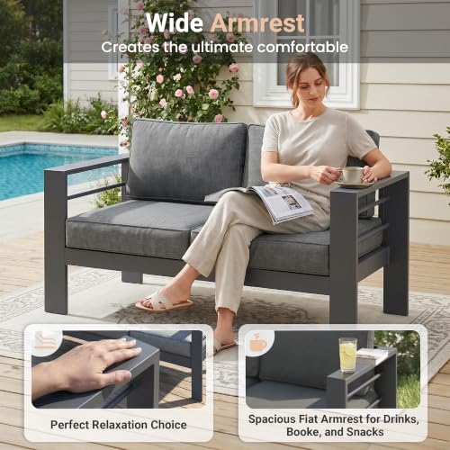 Solaste 7-Seaters Aluminum Outdoor Patio Furniture Set, Patio Sectional with 5" Thick Cushion, Outdoor Furniture with Coffee Table, Patio Sofa for Porch, Backyard, Deck, Yard, Dark Grey by Solaste - Image 5