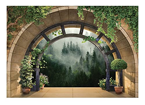 WallArena - Vlies Fototapete Wald Nebel Fenster mit Aussicht Natur Ausblick...